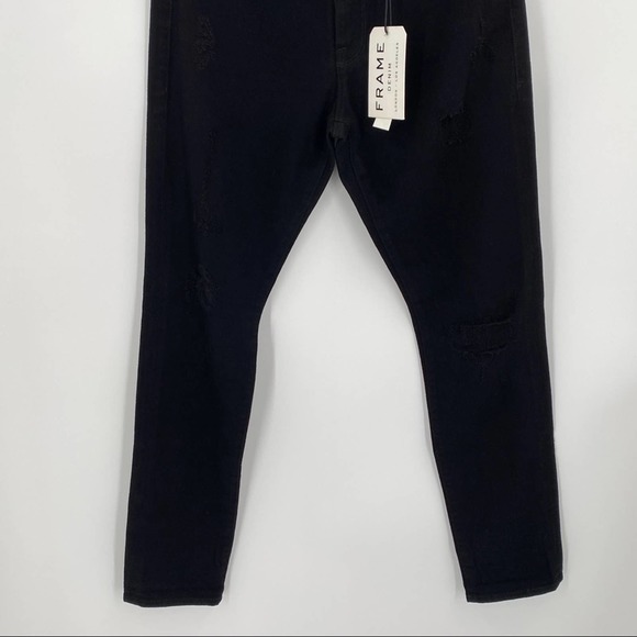 Frame Womens Le Garcon Rip Noir Jeans Size 27 Black Distressed Straight Leg - Picture 5 of 16
